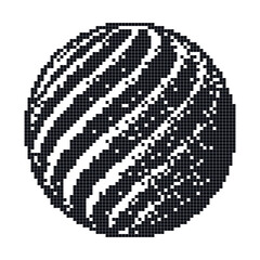 Ridged sphere illustration in retro pixelated LCD mobile phone screen style isolated on transparent background