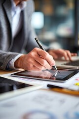 Close-up of person working on digital tablets