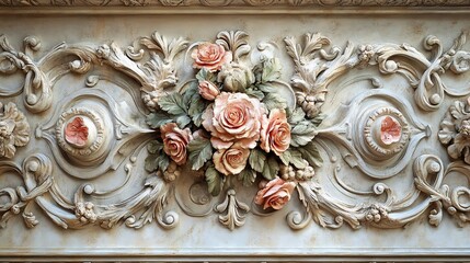 Intricate rococo style floral carving with roses and acanthus leaves