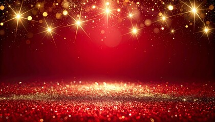 赤い背景に輝くゴールドの光と幻想的なキラキラグリッター