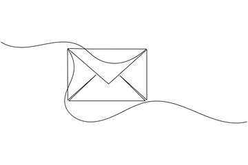 One line drawing envelope icon isolated outline simple minimal vector illustration