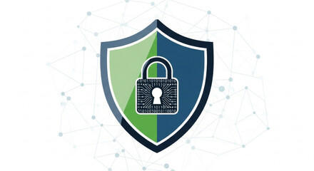 Shield with padlock representing cybersecurity for digital protection and data privacy