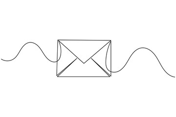 One line drawing envelope icon isolated outline simple minimal vector illustration