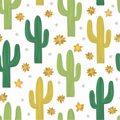 Seamless Pattern with Cacti. Wild West Surface Poster Design for All Fabrics and Prints. Abstract cacti vector artwork.