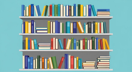 Illustration of a bookshelf full of books, perfect for a library or education themed design with vibrant colors