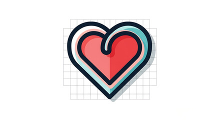 Stylized Heart Shape Illustration with Outer Glow Effect and Grid Overlay