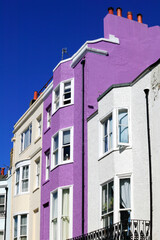 Colourful terraced town house residences in Brighton England UK, stock photo image,  building and  architecture travel destination stock photo image
