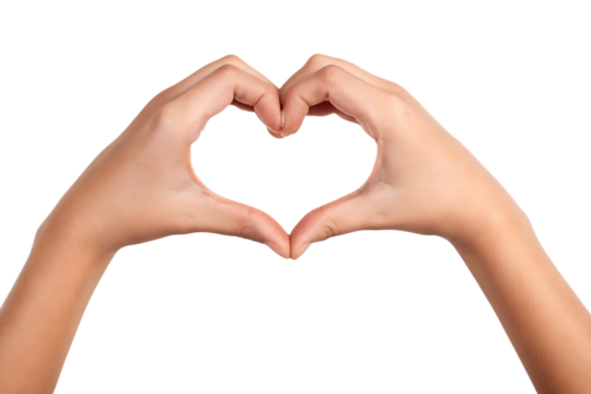 Two hands forming a heart shape sign isolated on a transparent background symbol 3