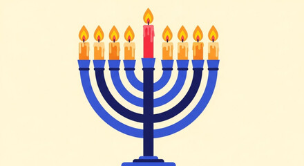 Illustration of a menorah with burning candles for hanukkah celebration