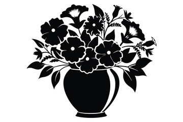 Floral Arrangement in Vase Silhouette, Monochrome Flower Bouquet, white background