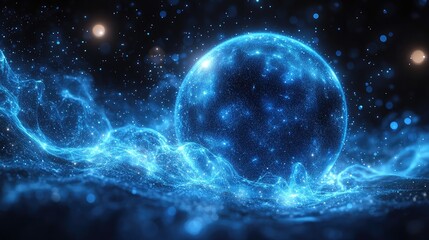 Abstract glowing sphere in cosmic nebula