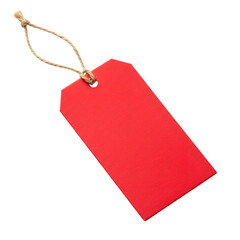 A classic red rectangular tag with a string. Ideal for showcasing sale prices, labels Isolated on white or transparent background. PNG format.