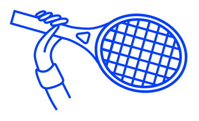 Hand hold RacketVector linear icon illustration.
