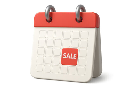 3d sale calendar with red header and sale text on white desk calendar evokes excitement for special discount events and promotional offers in modern minimal style