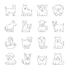 Dog characters hand drawn icon set