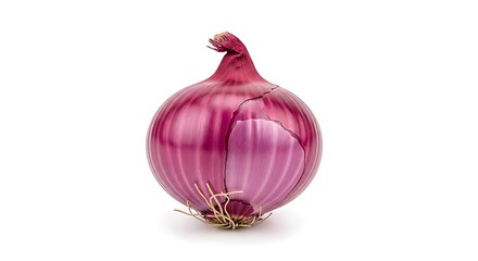 Single Red Onion, Isolated on White Background.