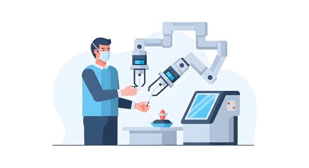 Scientist Using Robotic Arm in Laboratory with Advanced Equipment