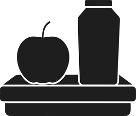 Silhouette of an apple and a bottle on a tray isolated on white background isolated on transparent background