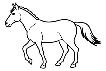 Horse in Black Outline Style, Line Art of a Horse on White