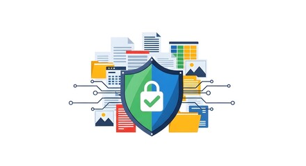 Secure Data Protection Shield with Files and Folders in Digital Security Concept