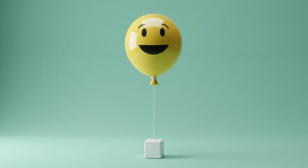 Yellow Smile Balloon on Stand Against Light Green Background