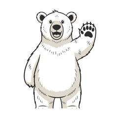 Friendly Polar Bear Waving Cartoon Illustration Isolated on White