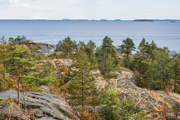 Ladoga skerries, stone islands on Lake Ladoga. Republic of Karelia, Russia.