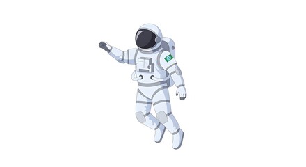 Astronaut in White Space Suit Floating in Space with Black Visor