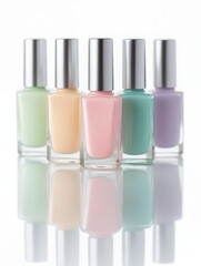Pastel Nail Polish Bottles on White Background