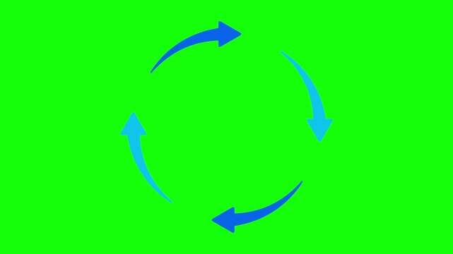 Four Blue Arrows Rotating in a Circle Loop Animation on Green Screen