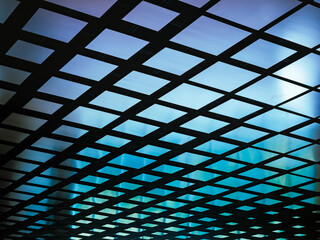 Geometric grid pattern Gradient color lighting Futuristic background Ceiling Architecture details 