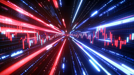 Abstract Futuristic Data Tunnel With Red And Blue Lines