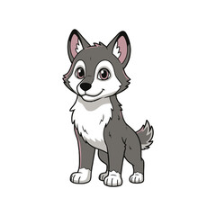 Cute Grey Wolf Cartoon Illustration on White