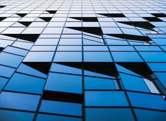 Architecture glass Steel frame Glass wall facade Blue reflection geometric pattern