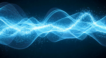 Naklejka premium Dynamic glowing blue energy waves pulse with sparkling light, suggesting innovation and future technology