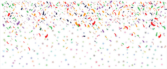 Colorful confetti with colorful stars falling, festive bright celebration background, multicolor decorative elements, party holiday backdrop for event and festival design