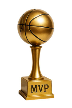 Golden basketball mvp trophy stands tall on transparent background