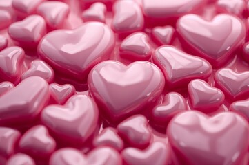 Obraz premium A Pile of Shiny, Glossy Pink Heart-Shaped Objects