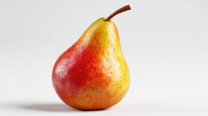 A single fresh red and yellow pear with water drops