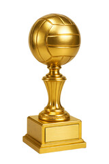 Golden volleyball trophy symbolizing victory and achievement on transparent background