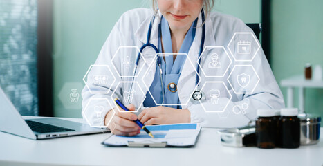 Dentist using tablet and digital interfaces for modern dental care, showcasing innovative...