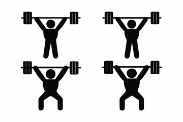 set of Weightlifting athlete icon silhouette vector