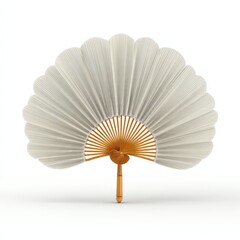 Elegant White Hand Fan with Wooden Handle Isolated on White Background Perfect for Summer Designs