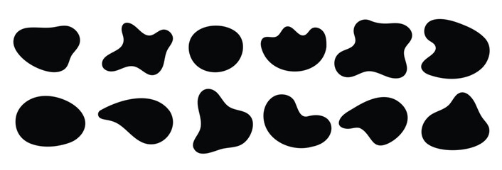 Blob shape organic, vector illustration set. Collection from abstract forms for design and paint. Liquid silhouette drop in modern style. 