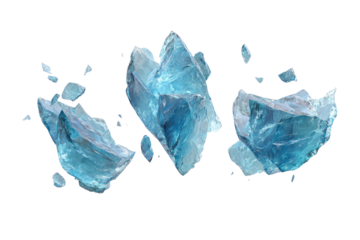 Three icy shards, fragmented, light teal blue, dark background