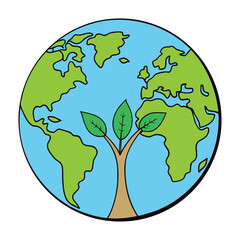 Green earth with growing tree symbolizing environmental growth and sustainability