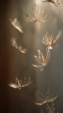 Delicate cutout motifs drifting gently, rotating in slow ballet