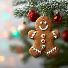 Festive Gingerbread Cookies with Icing and Red Ornaments for Merry Christmas Celebrations