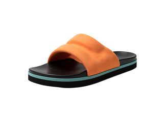 Orange slide sandal isolated on transparent background, a summer fashion footwear