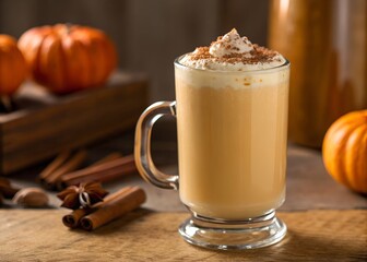 Autumn cozy drink, pumpkin spice eggnog cocktail